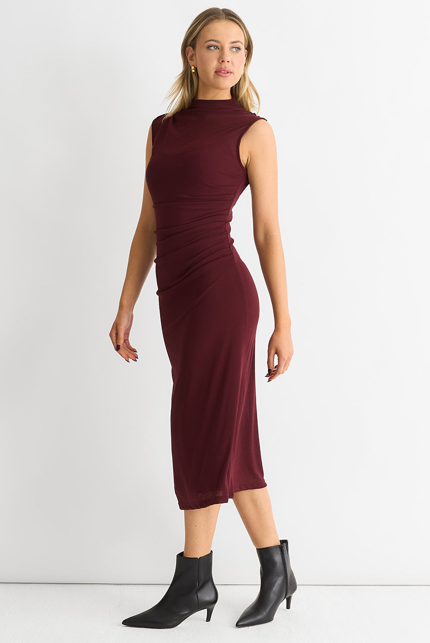 Plain Ruched Jersey Midi Dress GL1341