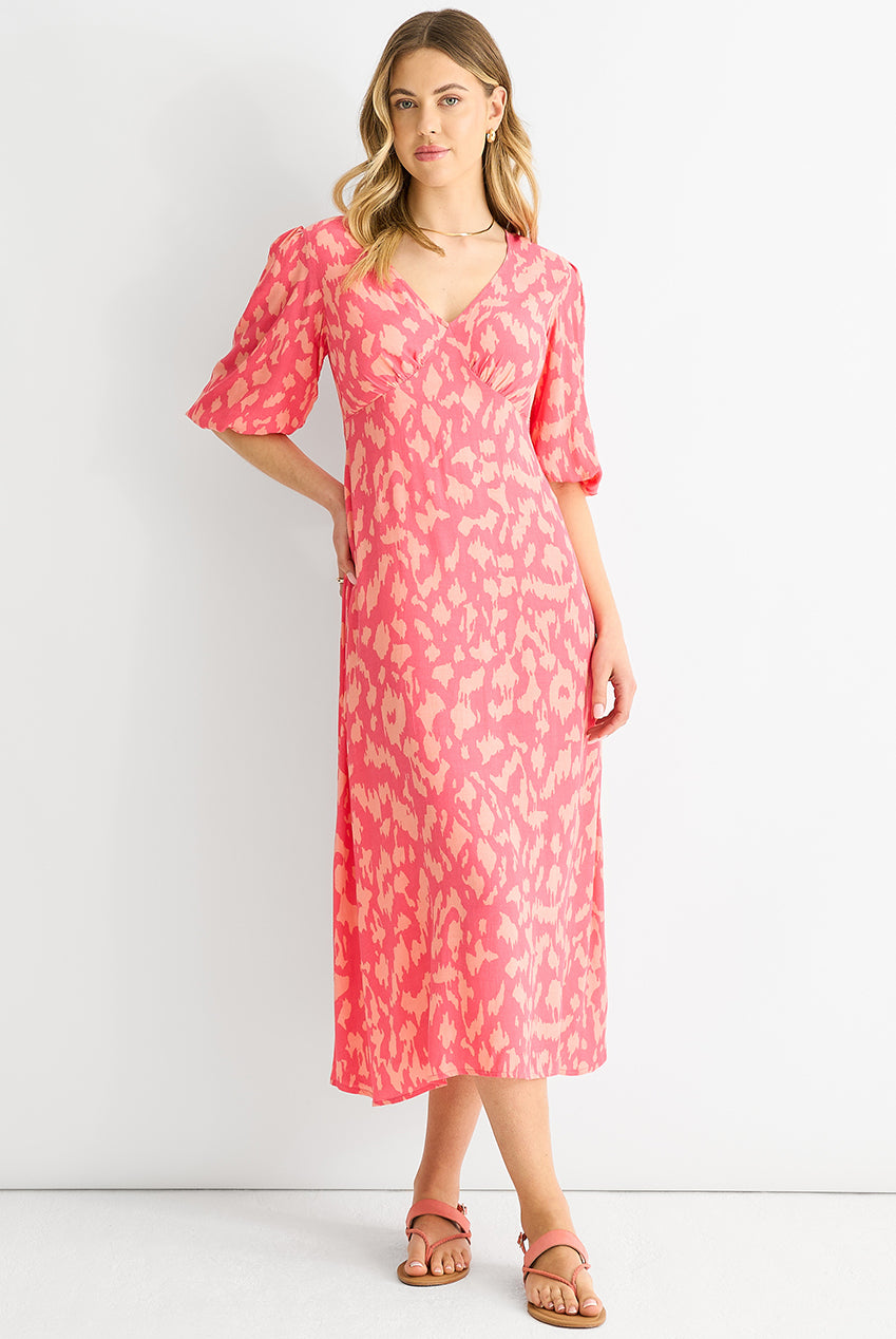Pink Animal Print Viscose Midi Dress GL1361