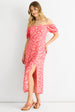 Pink Animal Print Square Neck Viscose Midi Dress by Gini London