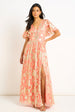 Pink Metallic Jacquard Flutter Sleeves Floral Maxi Dress by Gini London
