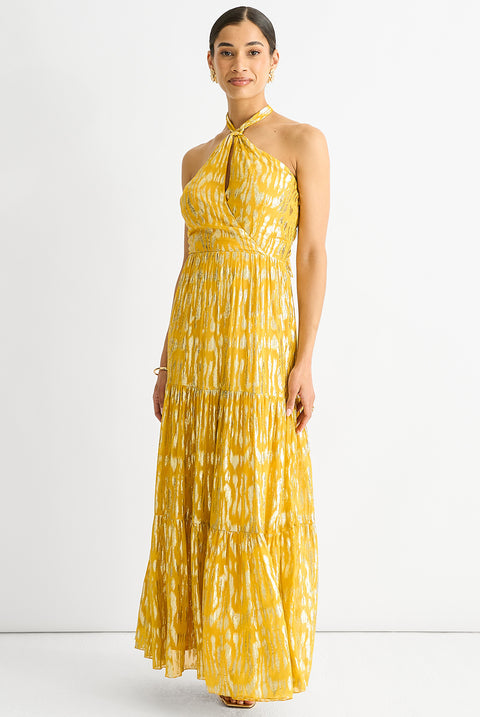 Animal Jacquard Halter Neck Maxi Dress by Gini London