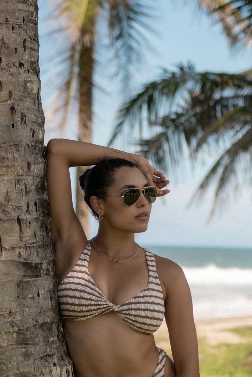Tan Textured Twisted Stripe Bikini Top GL1429A