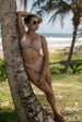 Tan Textured  Stripe Bikini Bottom by Gini London