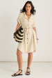 Beige Utility Belted Oversized Viscose Shirt Dress by Gini London
