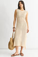 Beige Crochet Knit Bodycon Midi Dress by Gini London
