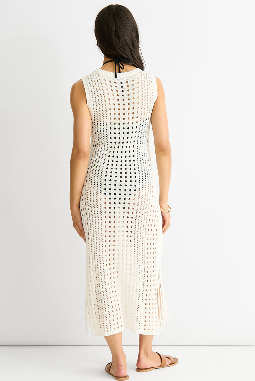White Crochet Knit Bodycon Midi Dress GL1447