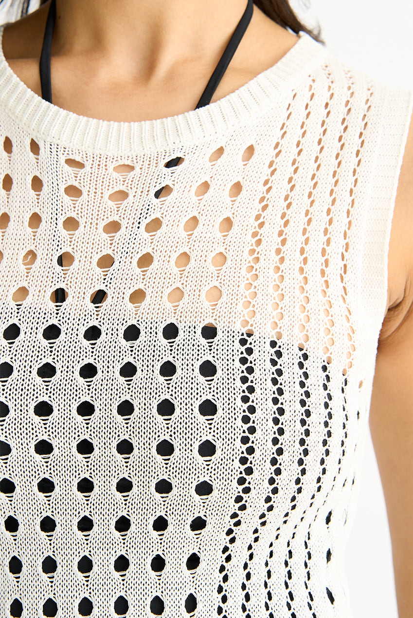 White Crochet Knit Bodycon Midi Dress GL1447