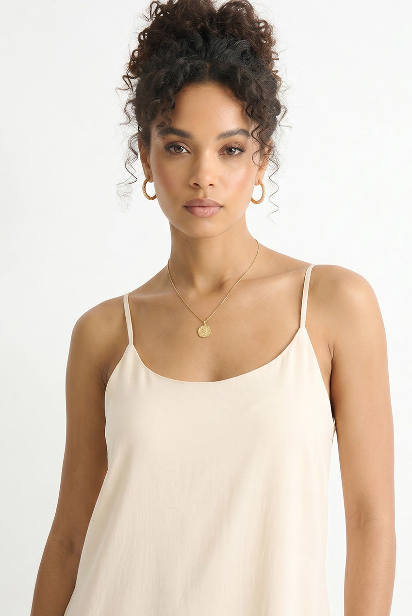Beige Strappy Cross Back Airflow Oversized Dress GL1451