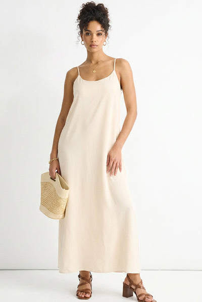 Beige Strappy Cross Back Airflow Oversized Dress by Gini London