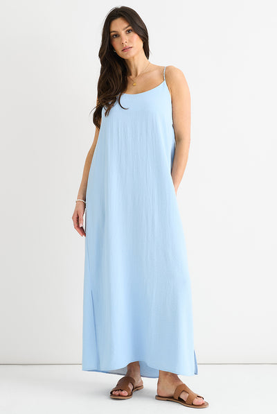 Blue Strappy Cross Back Airflow Oversized Dress by Gini London
