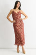 Brown Viscose Animal Jacquard Cowl Midi Dress by Gini London