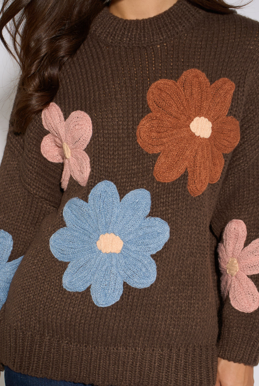 Brown 3D Floral Turtle Neck Knit Jumper GL1517