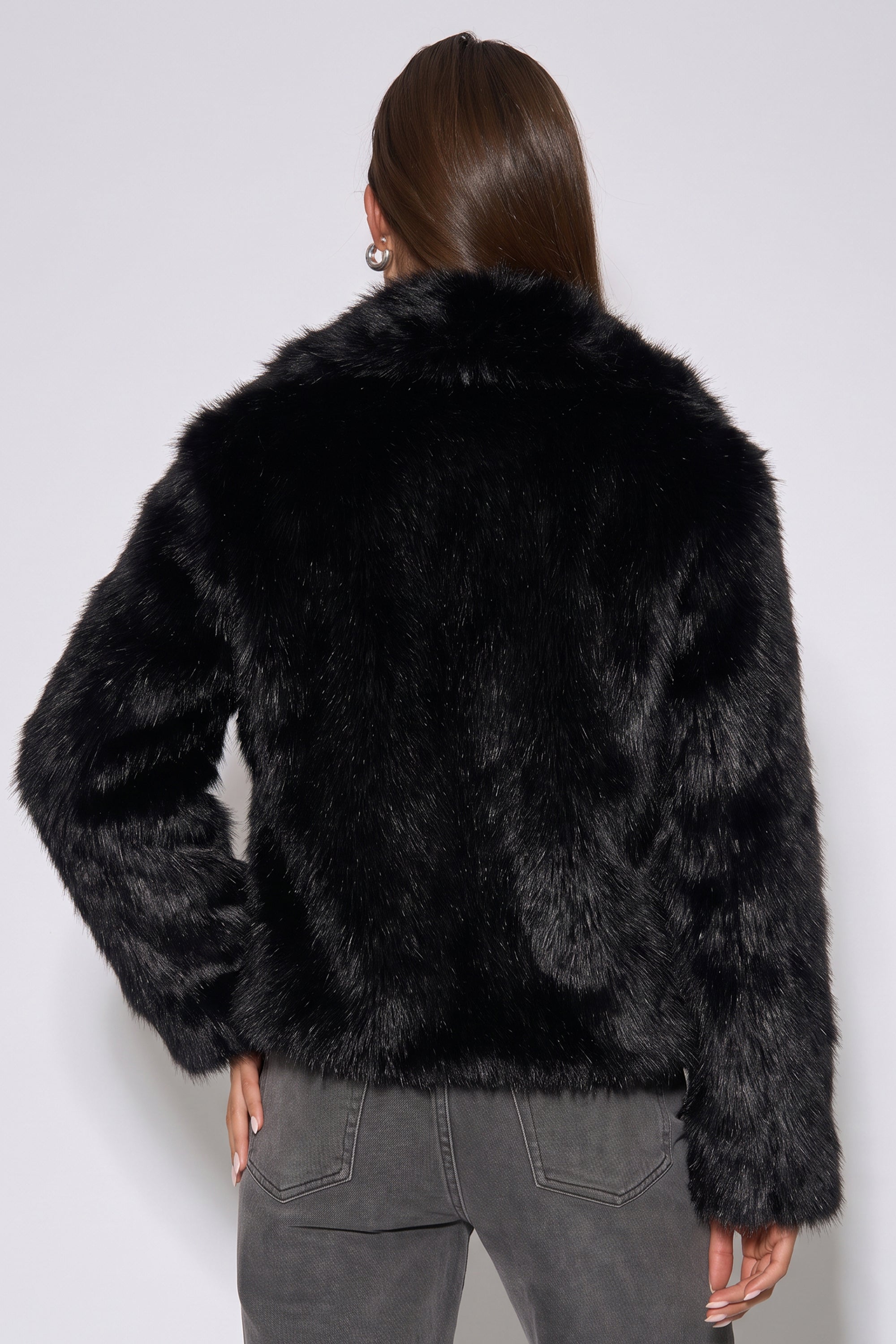Black Ombre Lapel Faux Fur Jacket GL1544