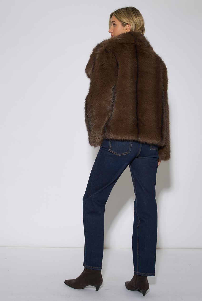Coffee Ombre Lapel Faux Fur Jacket GL1544