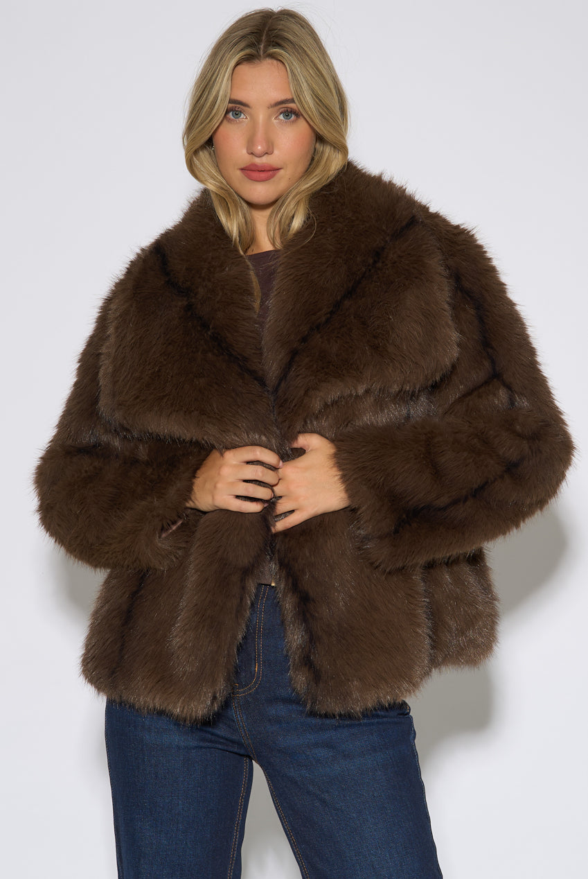 Coffee Ombre Lapel Faux Fur Jacket GL1544