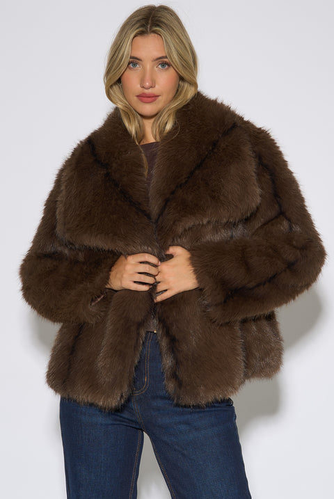 Coffee Ombre Lapel Faux Fur Jacket by Gini London