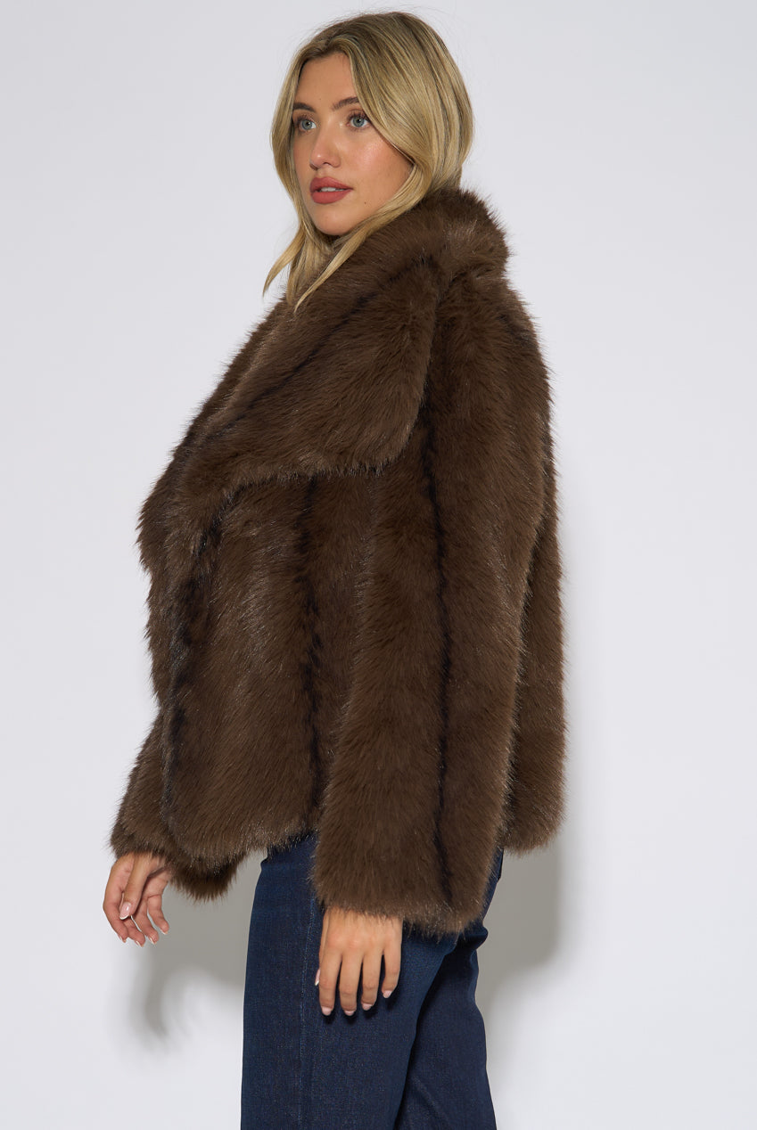 Coffee Ombre Lapel Faux Fur Jacket GL1544