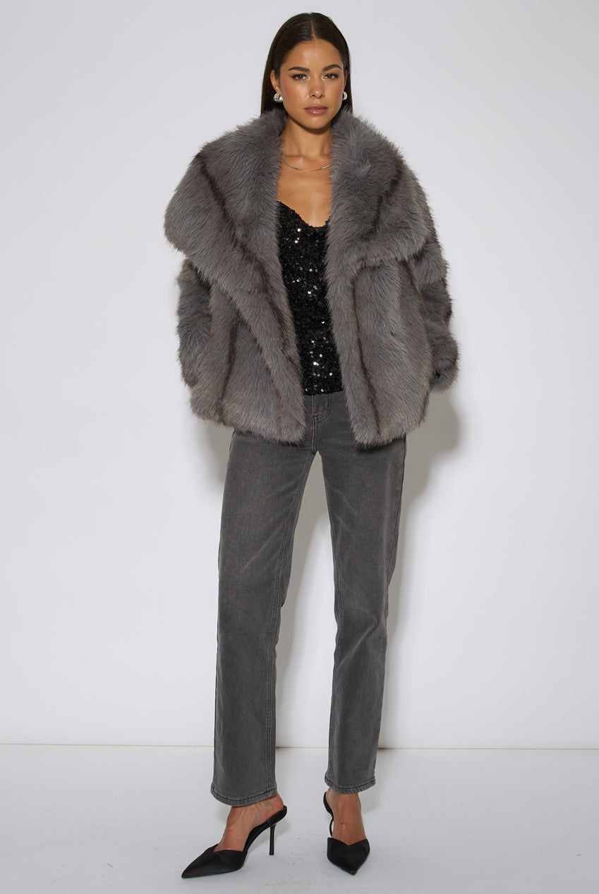 Grey Ombre Lapel Faux Fur Jacket GL1544