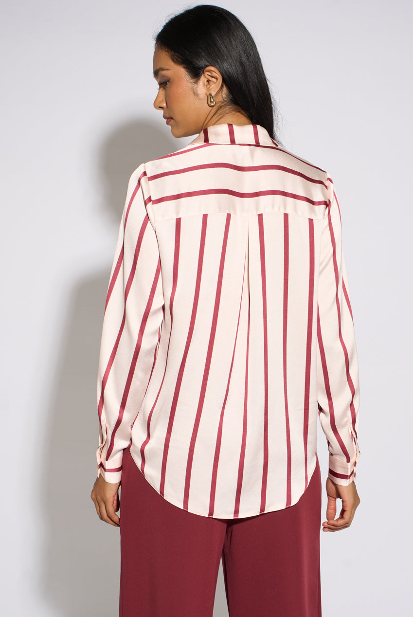 Burgundy Stripe Loose Fit Shirt GL1575