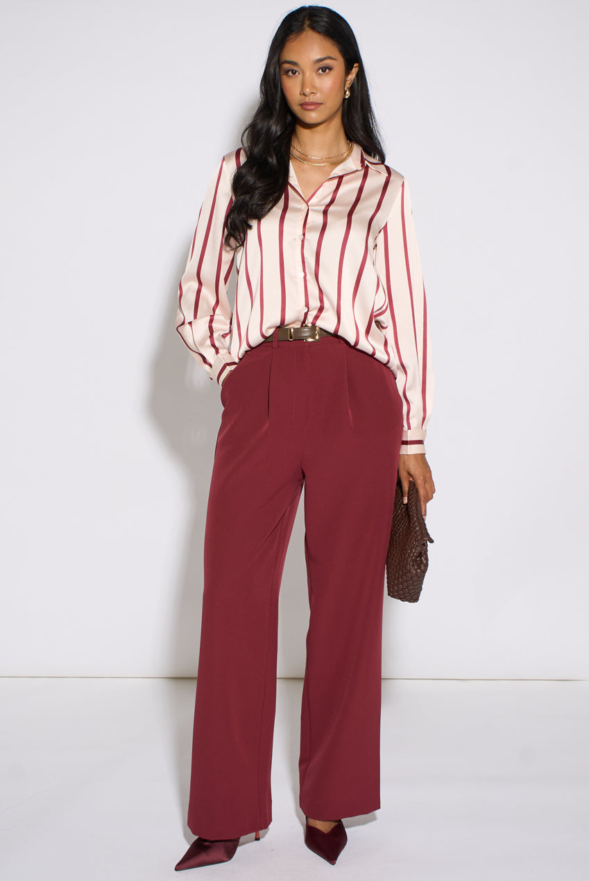 Burgundy Stripe Loose Fit Shirt GL1575