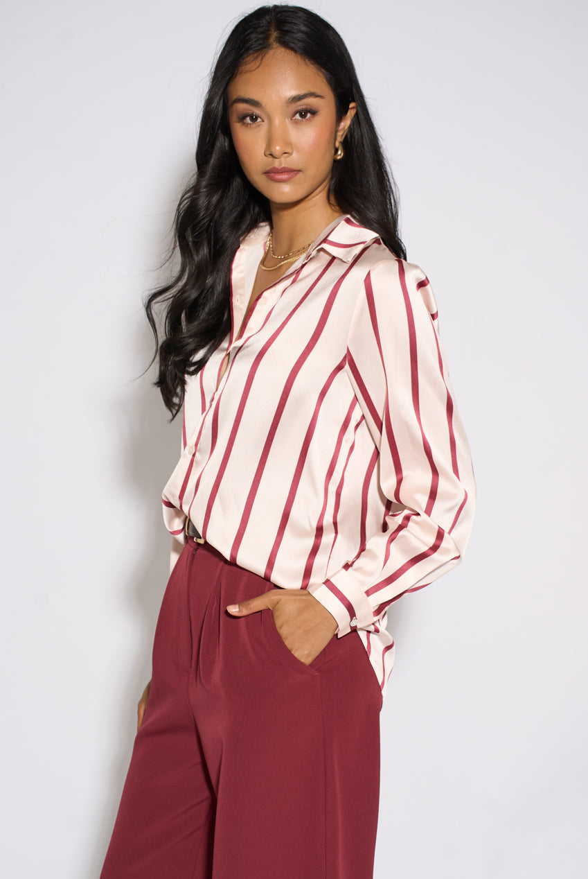 Burgundy Stripe Loose Fit Shirt GL1575