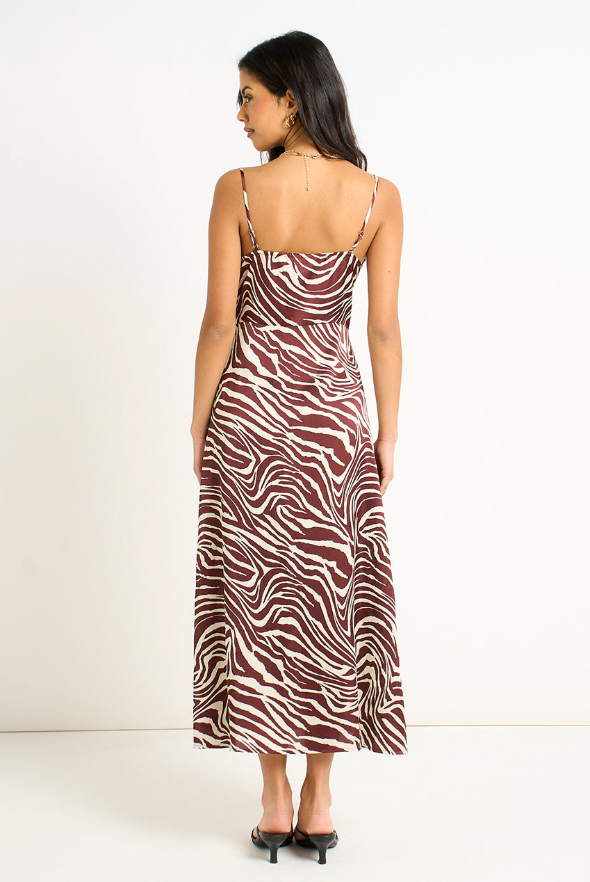 Burgundy Zebra Cowl Neck Midi Dress GL1589