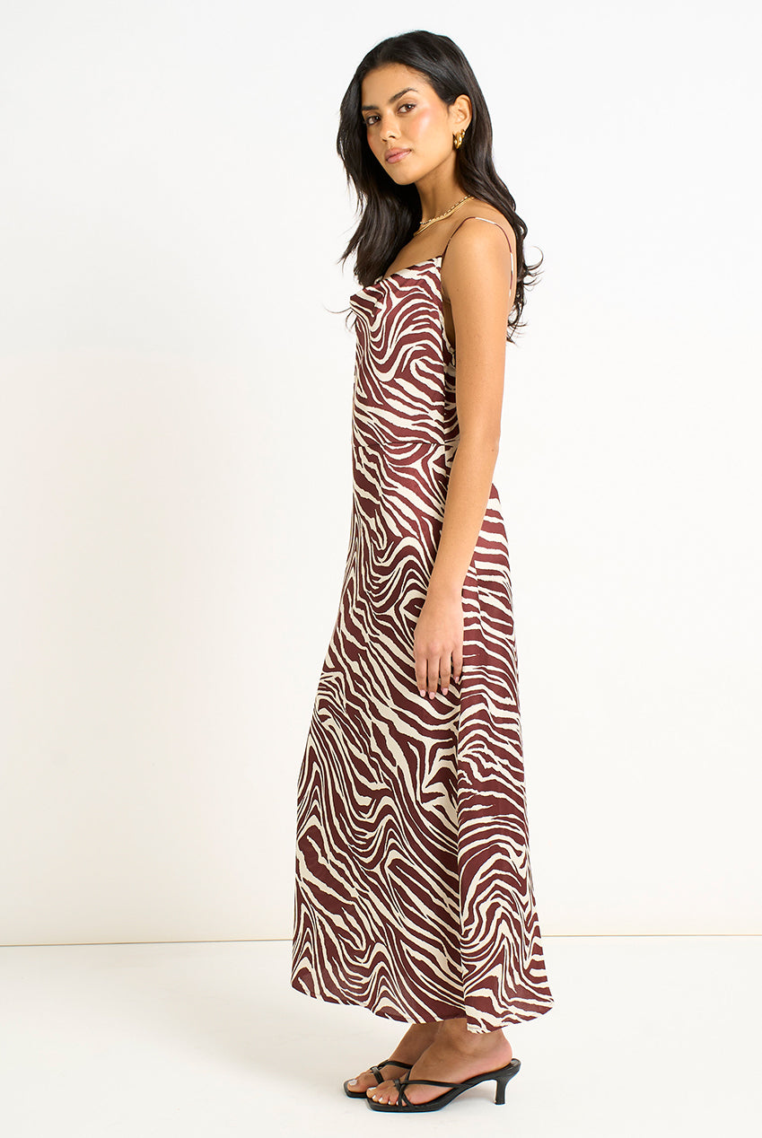 Burgundy Zebra Cowl Neck Midi Dress GL1589