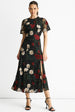 Black Angel Sleeves Embroidered Occasion Midi Dress by Gini London