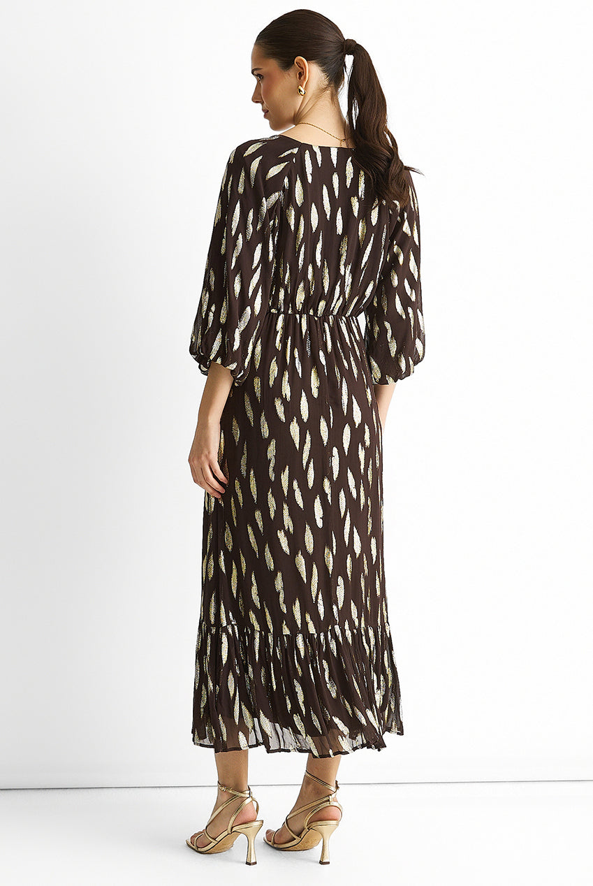 Chocolate Viscose Clipped Balloon Sleeve Maxi Dress GL1743