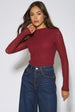 Burgundy High Neck Jersey Lace Long Sleeve Top by Gini London