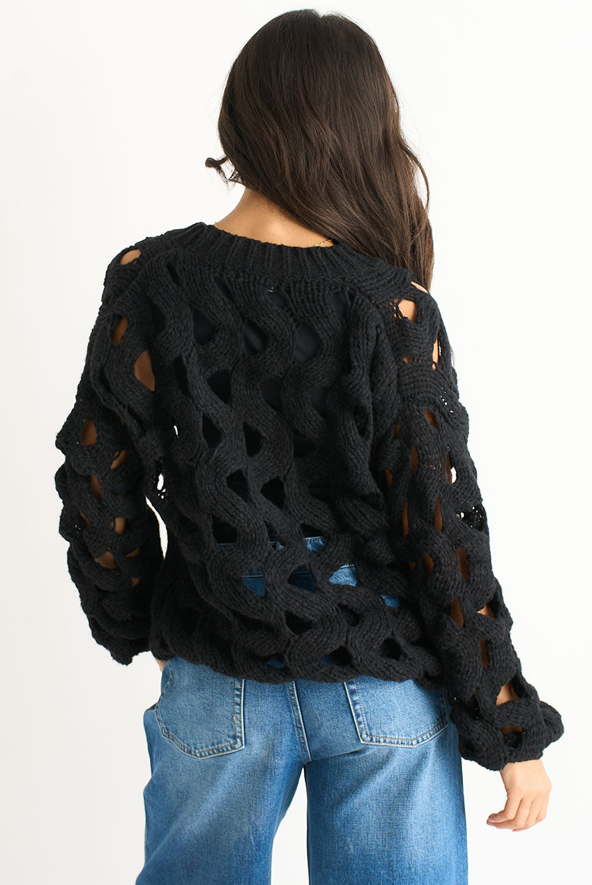 Black Hollow Chunky Knit Cardigan GL1755