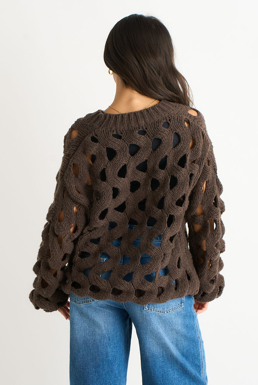 Chocolate Hollow Chunky Knit Cardigan GL1755