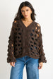 Chocolate Hollow Chunky Knit Cardigan by Gini London