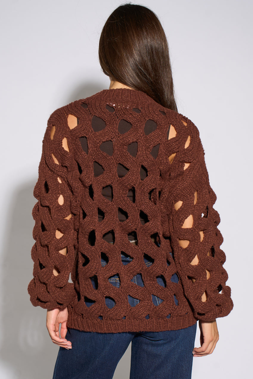 Rust Hollow Chunky Knit Cardigan GL1755