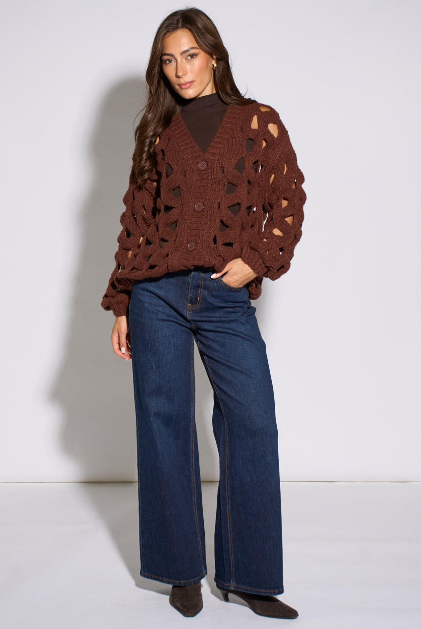 Rust Hollow Chunky Knit Cardigan GL1755