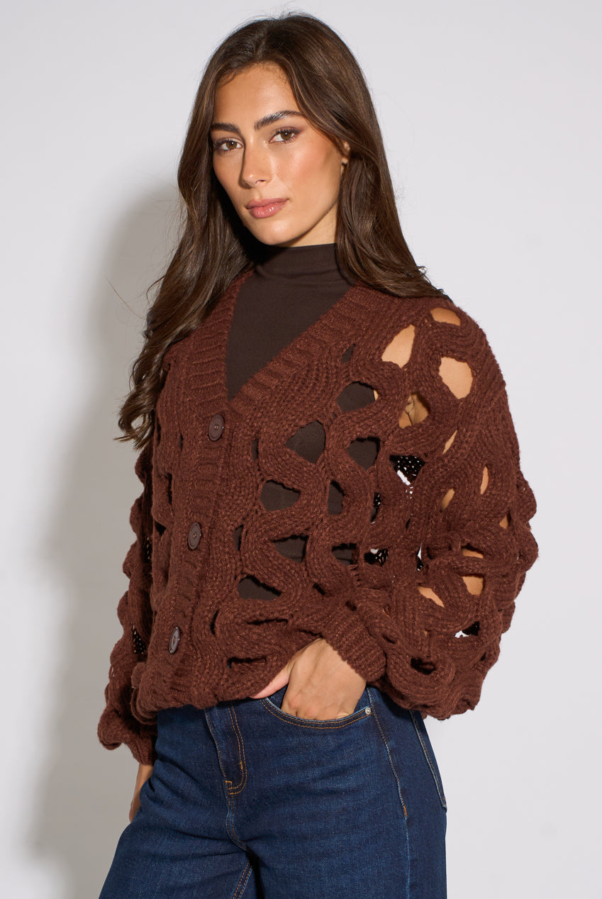 Rust Hollow Chunky Knit Cardigan GL1755