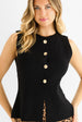 Black Button Front Compact Knit Waistcoat by Gini London