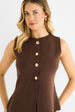 Chocolate Button Front Compact Knit Waistcoat by Gini London