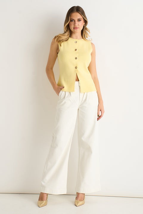 Lemon Button Front Compact Knit Waistcoat by Gini London