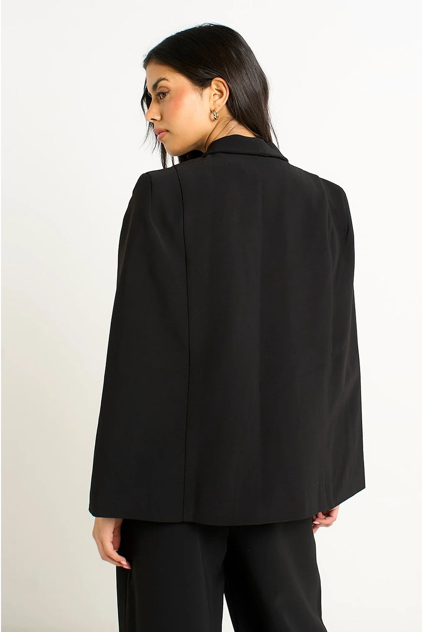 Black Tailored Cape With Leopard Print Lining GL1787
