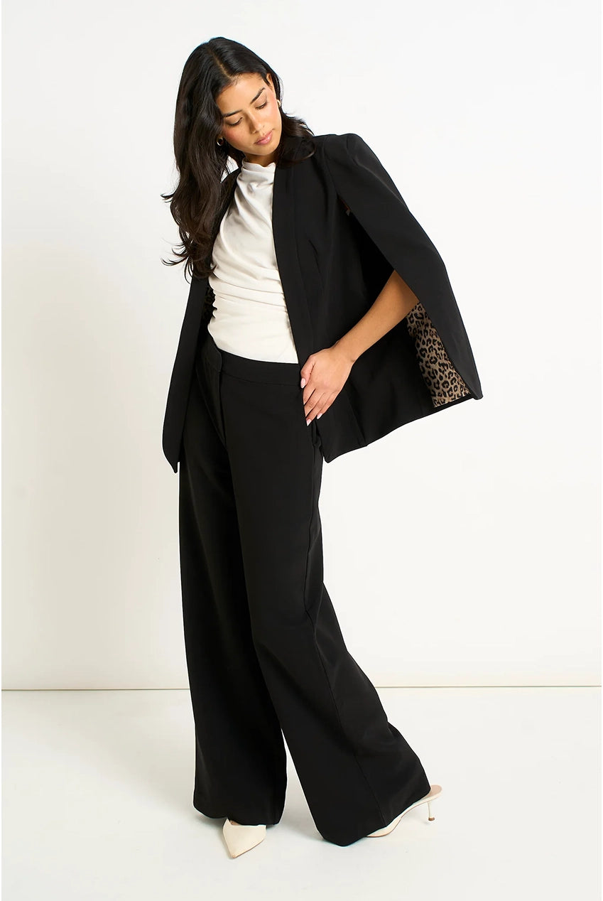 Black Tailored Cape With Leopard Print Lining GL1787