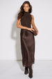 Brown Contrast Lace Trim Satin Bias Skirt by Gini London