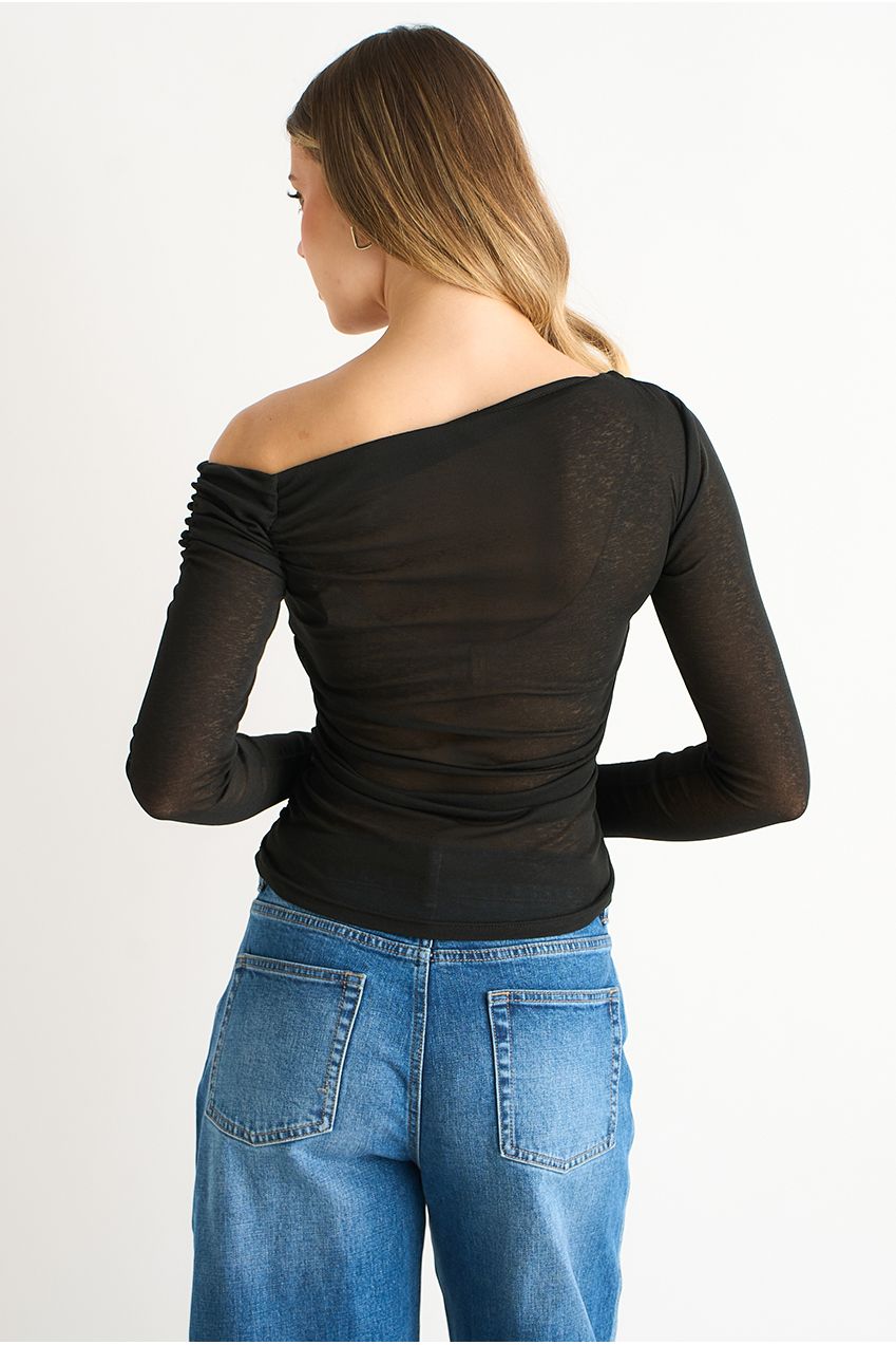 Black Jersey Slash Neck Long Sleeve Top GL2005