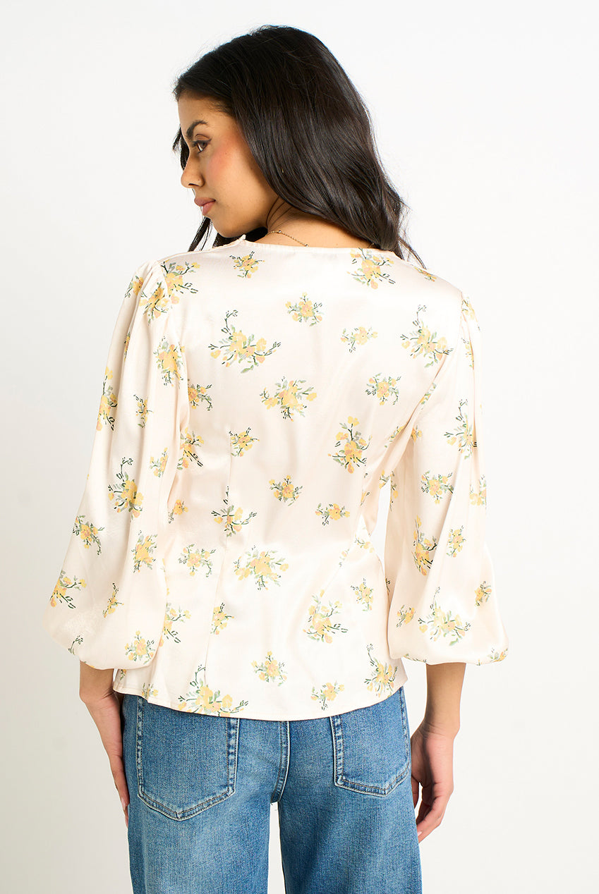 Cream Lace Trim Satin Button Through Blouse GL2007