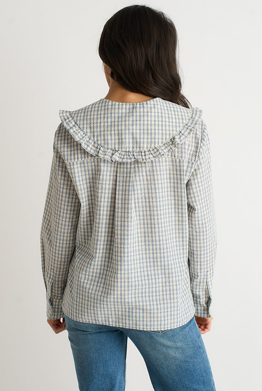 Blue Gingham Textured Check Peter Pan Collared Shirt GL2010