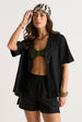 Black Linen Mix Elasticated Waist Shorts by Gini London