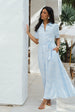 Cotton Mix Blue Tile Print Button Through Maxi Shirt Dress by Gini London