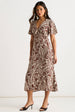 Chocolate Paisley Print Ruffle Midi Dress by Gini London