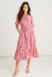 Red Paisley Print Elasticated Waist Midi Dress by Gini London