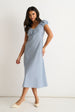 Blue V Neck Textured Gingham Midi Dress by Gini London